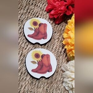 Sunflower Brown Cowgirl Car Coasters